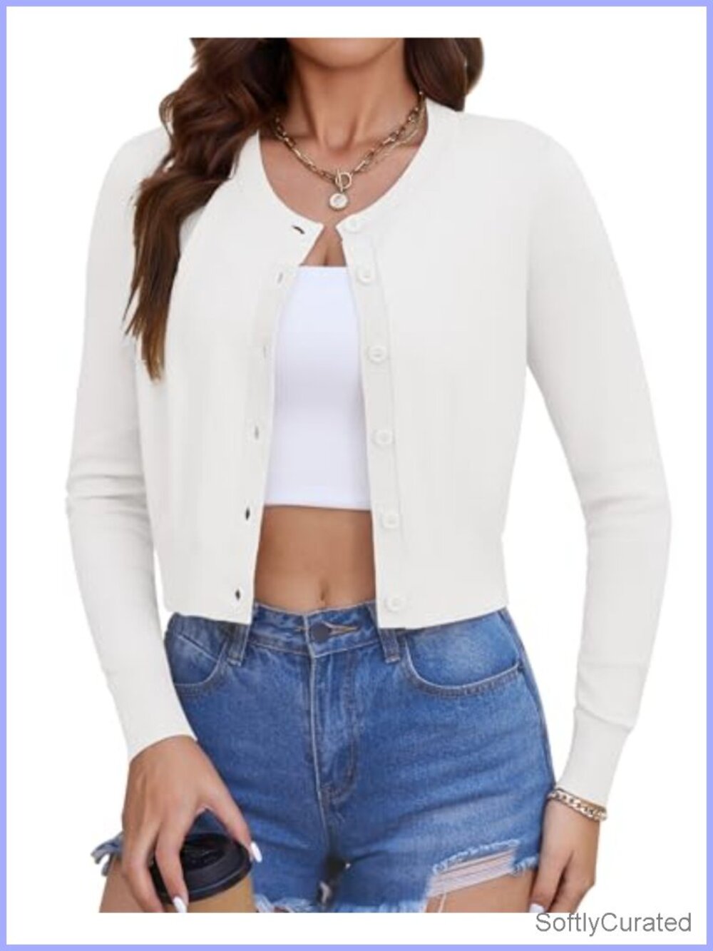 Women's Cropped Cardigan Lightweight Knit Bolero Shrug Long Sleeve Button Down